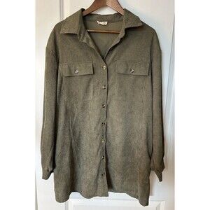 Entro Dress Large Button Utility Pockets Army Green Relaxed Corduroy Ribbed